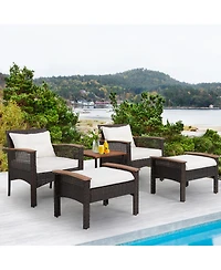 Gymax 5 Piece Outdoor Wicker Conversation Set Patio Rattan Sofa Set w/ Cushion Coffee Table