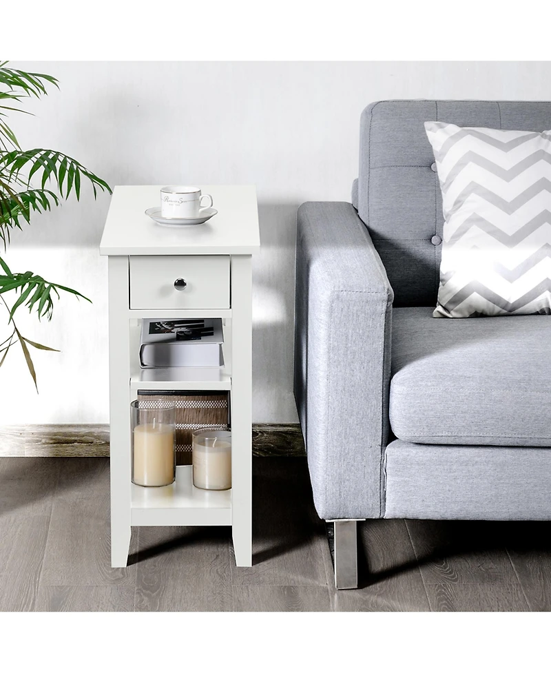 Gymax 3 Tier Nightstand Bedside Table Sofa Side End Table w/Double Shelves Drawer