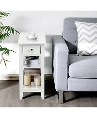 Gymax 3 Tier Nightstand Bedside Table Sofa Side End Table w/Double Shelves Drawer