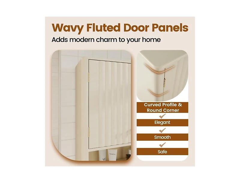 Slickblue Fluted Bathroom Storage Wall Cabinet with Display Shelf