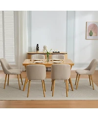 gaomon Dining Chairs Set of 6, Upholstered Fabric Chairs with Curved Back & Oak Legs, Beige