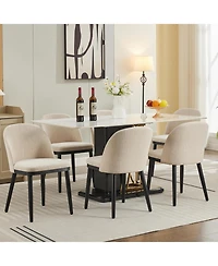 gaomon Upholstered Dining Chairs Set of 6, Fabric Chairs with Thick Cushion and Curved Back, Beige