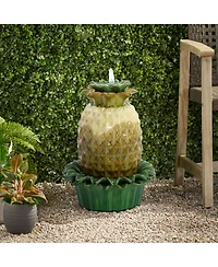 LuxenHome Pineapple Ceramic Indoor/Outdoor 17.1-In Tall Tabletop Fountain, Tan Top
