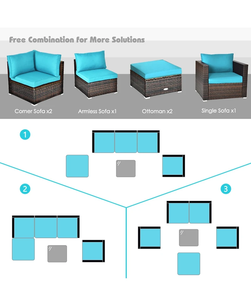 Gymax 6PCS Patio Conversation Set Rattan Sectional Furniture Set w/ Cushions