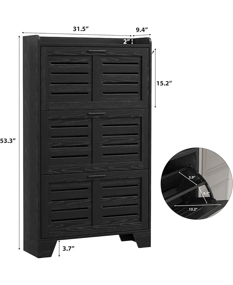 Gaomon 3 Drawer Flip Shoe Cabinet with Adjustable Shelf, Slim Wooden Shoe Organizer