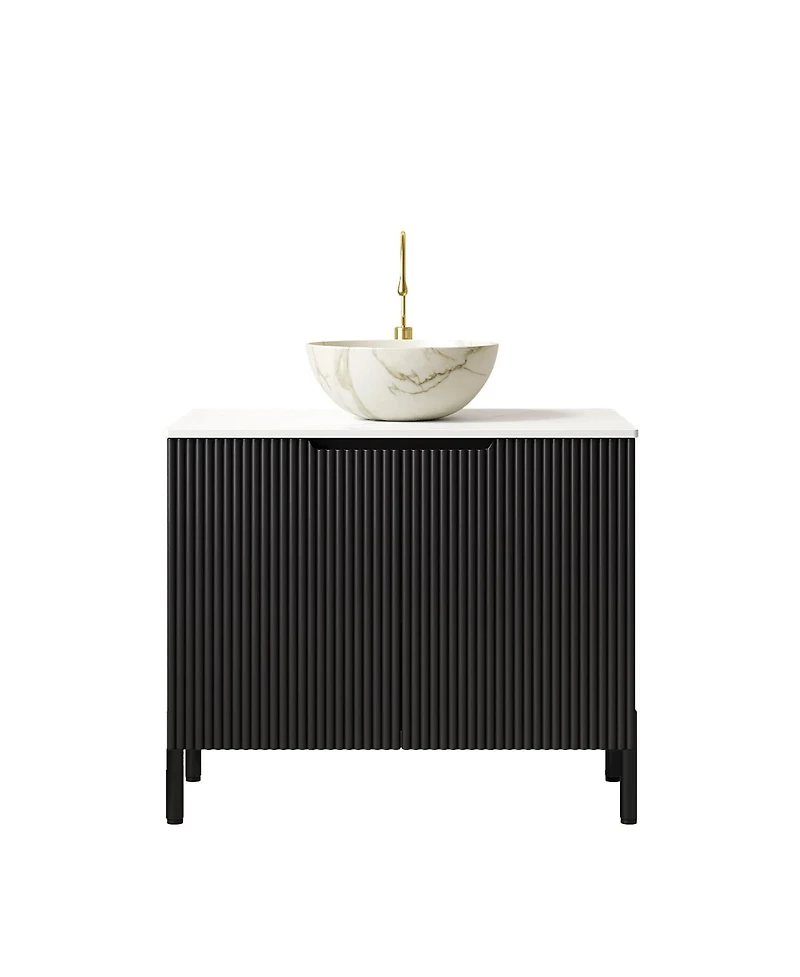 Sillysis 30" Bathroom Vanity with Ceramic Bowl Sink, Carrara Sintered Stone Countertop, 2 Soft-Close Doors, Modern Freestanding Storage