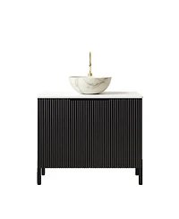 Sillysis 30" Bathroom Vanity with Ceramic Bowl Sink, Carrara Sintered Stone Countertop, 2 Soft-Close Doors, Modern Freestanding Storage