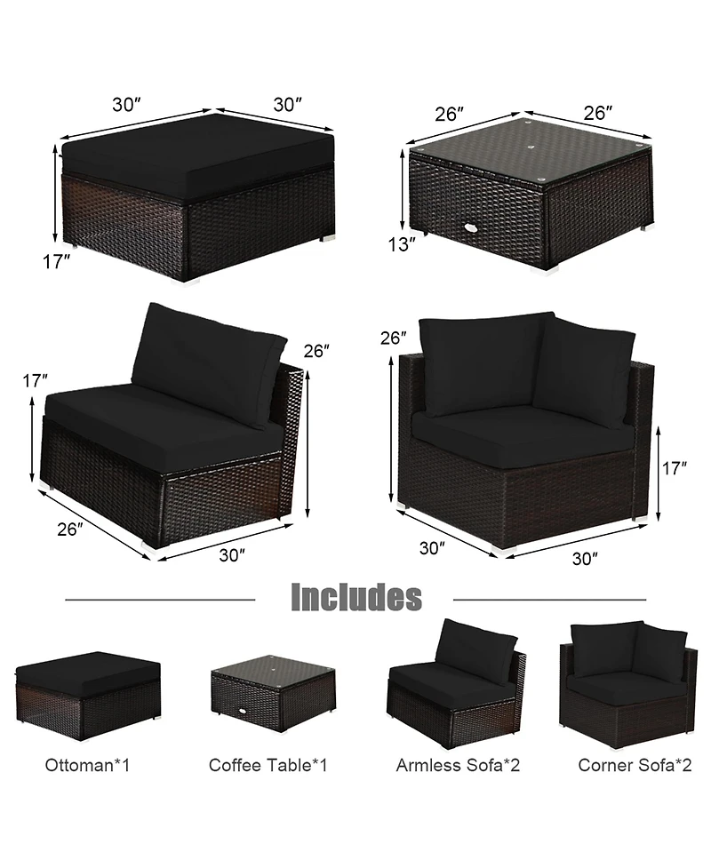 Gymax 6PCS Rattan Patio Sectional Sofa Set Outdoor Furniture Set w/ Cushions