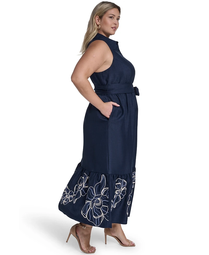 Vince Camuto Plus Sleeveless Placement Print Shirt Dress