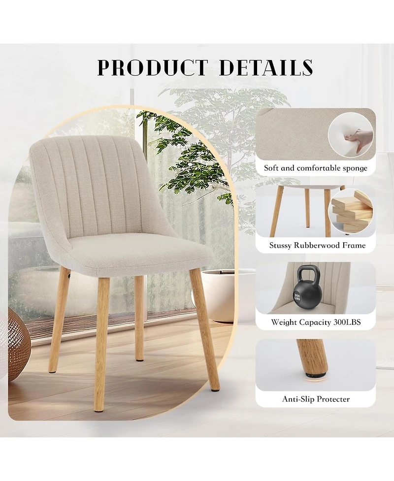 gaomon Dining Chairs Set of 2, Upholstered Fabric Chairs with Curved Back & Oak Legs