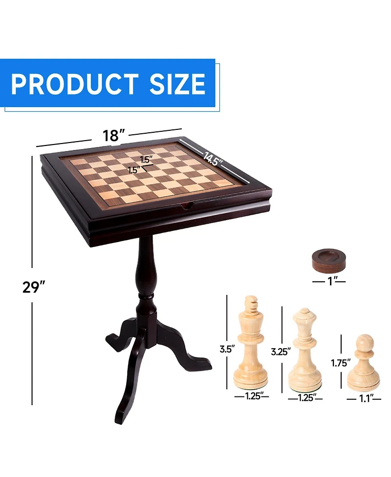 Gse Games & Sports Expert Wooden 3-in-1 Chess Checkers Backgammon Table, Chess Checkers Backgammon Combo Game Set