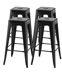 Gymax 30'' Set of 4 Stackable Backless Metal Bar Stools w/ Footrest for Kitchen