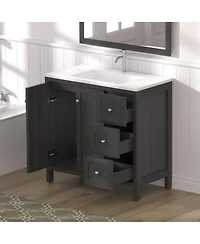 Sillysis 35.4" Munich Black Bathroom Vanity with Basin, Plywood Cabinet with Soft Closing Doors & 3 Drawers Storage for Small Bathrooms