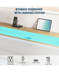 gaomon King Upholstered Bed Storage Headboard Led Boucle Platform Charging Station No Box Spring Easy Assembly
