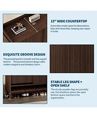 gaomon Space-Saving Fluted Shoe Cabinet for Entryway – Narrow Freestanding Wooden Shoe Organizer with Sliding Door 2 Turn Drawers