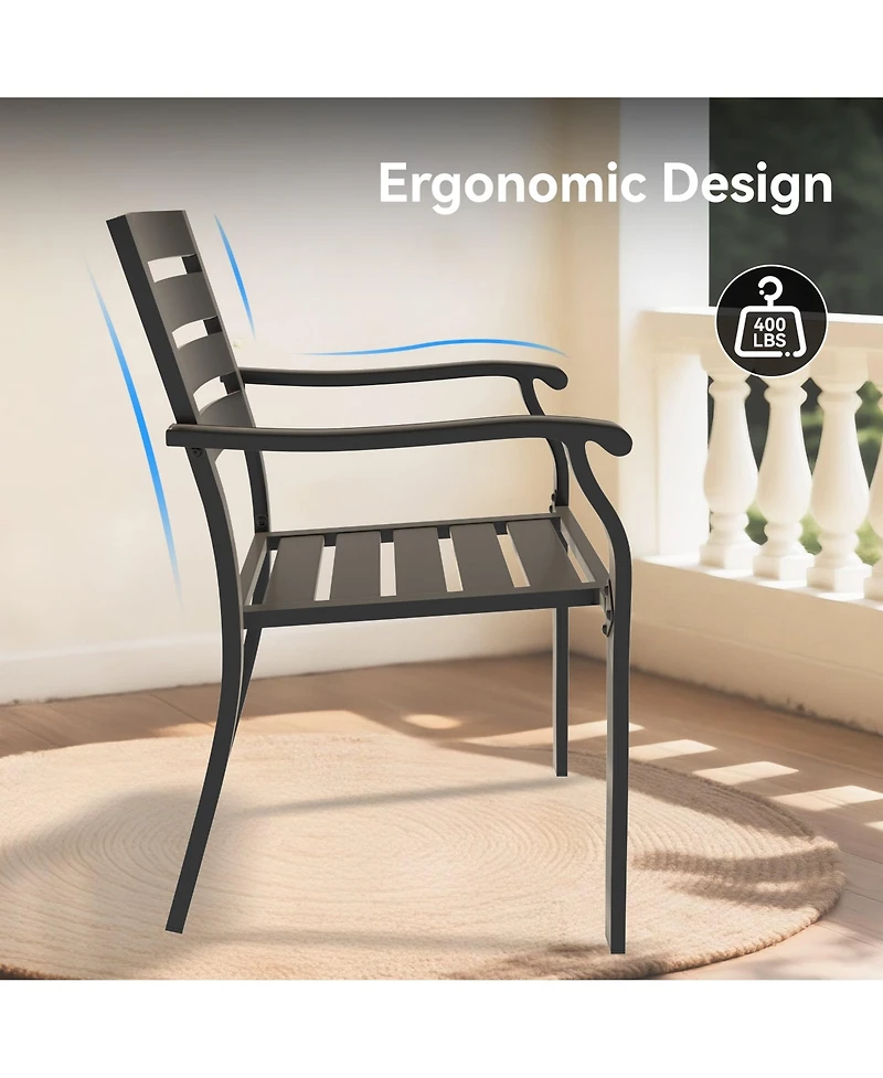 Mondawe 5-Piece Metal Outdoor Patio Dining Set with Stackable Chairs & Umbrella Hole Table