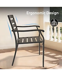 Mondawe 5-Piece Metal Outdoor Patio Dining Set with Stackable Chairs & Umbrella Hole Table