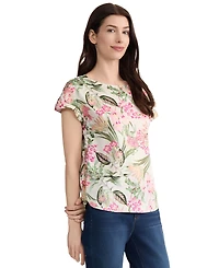 Jones New York Petite Button-Detail Boat Neck Blouse