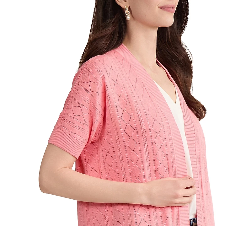 Jones New York Petite Open Stitch Short-Sleeve Cardigan