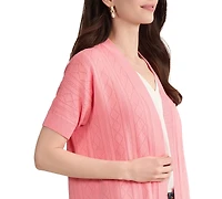 Jones New York Petite Open Stitch Short-Sleeve Cardigan