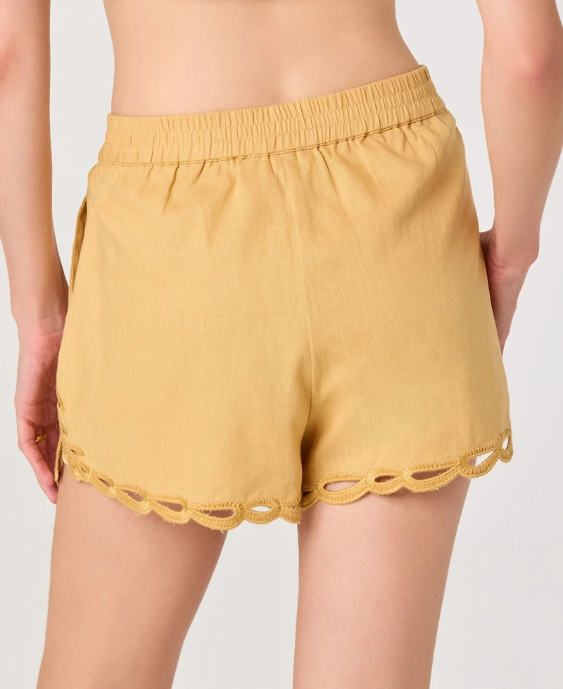 Astr the Label Women's High-Rise Scalloped Embroidered Mini Shorts