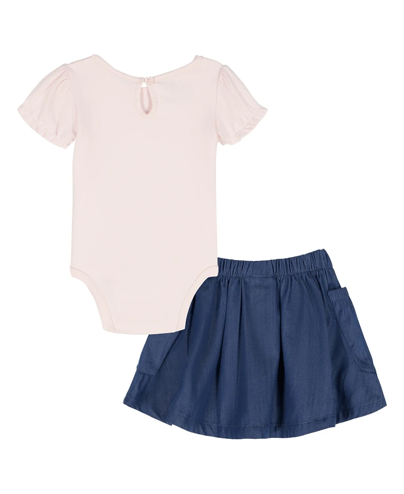 Calvin Klein Baby Girls' Shirred Bodysuit & Flared Denim Skirt, 2-Piece Set
