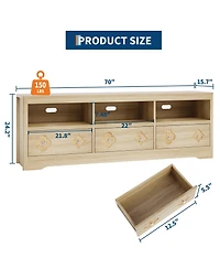 gaomon 70in Tv Stand for TVs Up to 85", Mid Century Modern Entertainment Center with Storage Engraving Drawer and Open Shelves