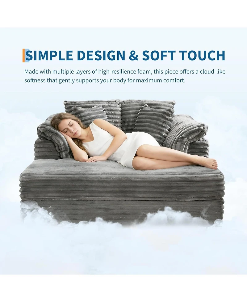 gaomon Oversized Chaise Lounge Chair Indoor Upholstered Sofa Bed with Throw Pillows and Armrests Comfy Corduroy Sleeper Couch