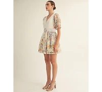 Arose Studio, Inc Women's Floral Garden Border Print Belted Mini Dress