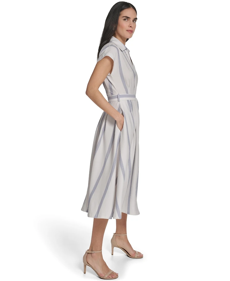 Calvin Klein Women's Striped Collared Neck Shirt Dress