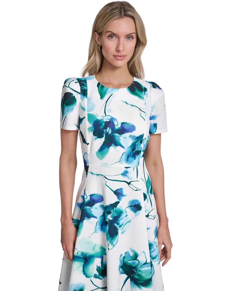 Calvin Klein Women's Short-Sleeve Crew Neck Midi Dress