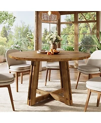 Tribesigns 47" Solid Wood Dining Table for 4-6, Round Kitchen Table with Wood Legs, Farmhouse Kitchen & Dining Room Furniture