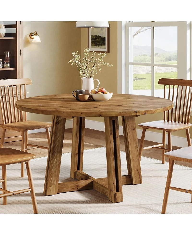 Tribesigns 47" Solid Wood Dining Table for 4-6, Round Kitchen Table with Wood Legs, Farmhouse Kitchen & Dining Room Furniture
