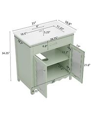 Sillysis 31"Bathroom Vanity with Sink, Tempered Glass Doors & Adjustable Storage for Small Bathrooms
