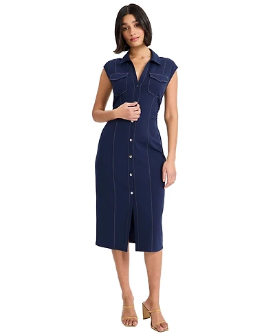 Donna Morgan Women's Cap-Sleeve Button-Front Midi Dress