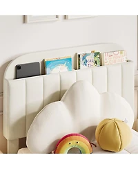 gaomon Twin Bed Frame for Kids, Upholstered Platform with Large Storage Drawer and Bookcase Headboard