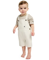 Calvin Klein Baby Boys' Striped Top and Natural Denim Shortalls, 2-Piece Set