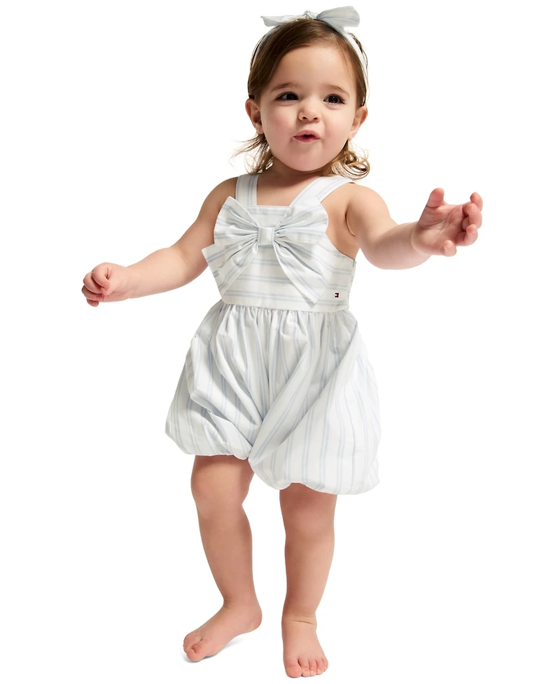 Tommy Hilfiger Baby Girls' Striped Romper & Headband, 2-Piece Set