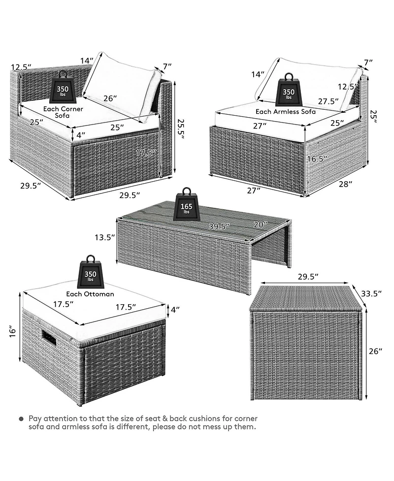 Gymax 8PCS Rattan Patio Space-Saving Furniture Set w/ Waterproof Cover & Cushions