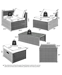 Gymax 8PCS Rattan Patio Space-Saving Furniture Set w/ Waterproof Cover & Cushions