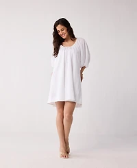 Reistor Women's Puff Sleeved Dress with Drawstring Neckline