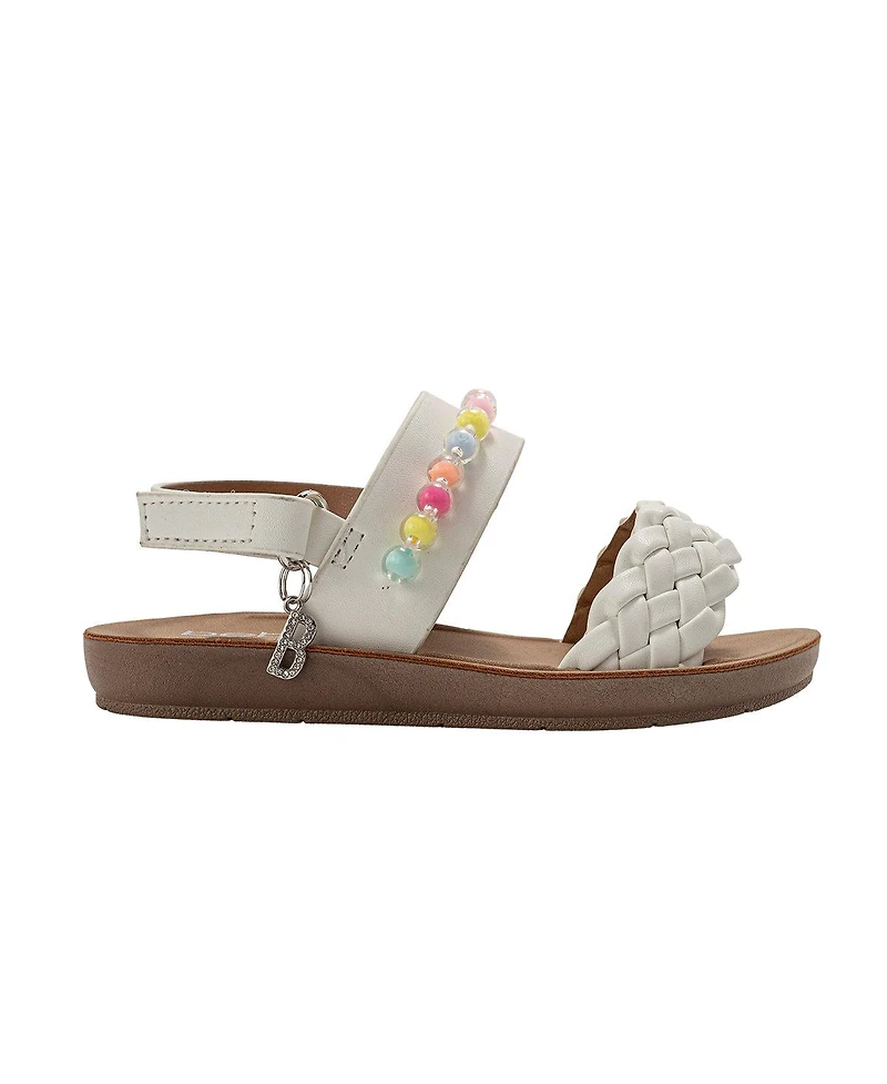 Bebe Little Girls Girl's Fashion Sandals Woven Vamp Style with Beads and Logo Charm