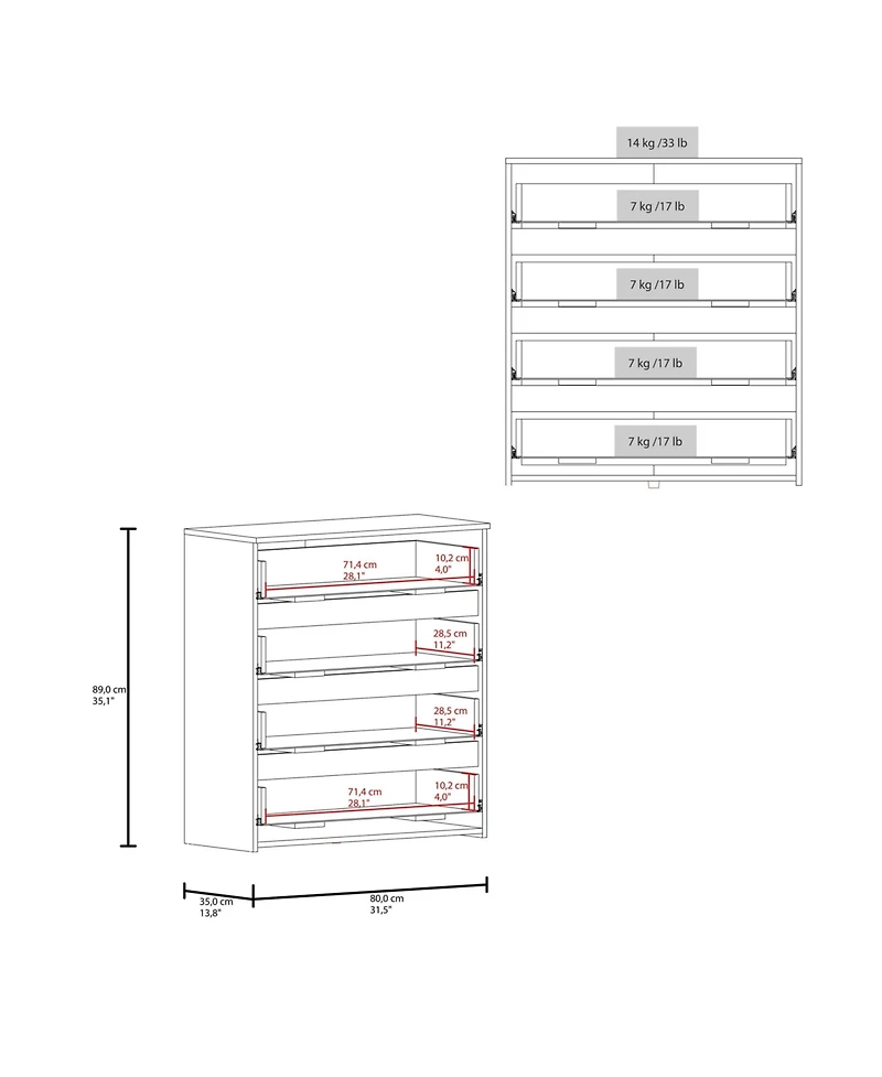 Fm Furniture Bristol 4-Drawer Dresser, Wenge