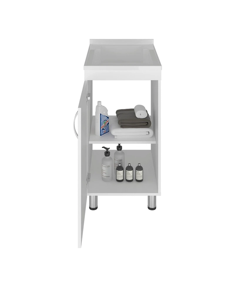 Fm Furniture Slee Compact Utility Sink Cabinet with Storage and Metal Legs for Laundry Room