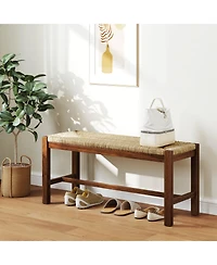 40" Long Wood Bench Indoor Dining Entryway End of Bed Bench Natural Seagrass Seat