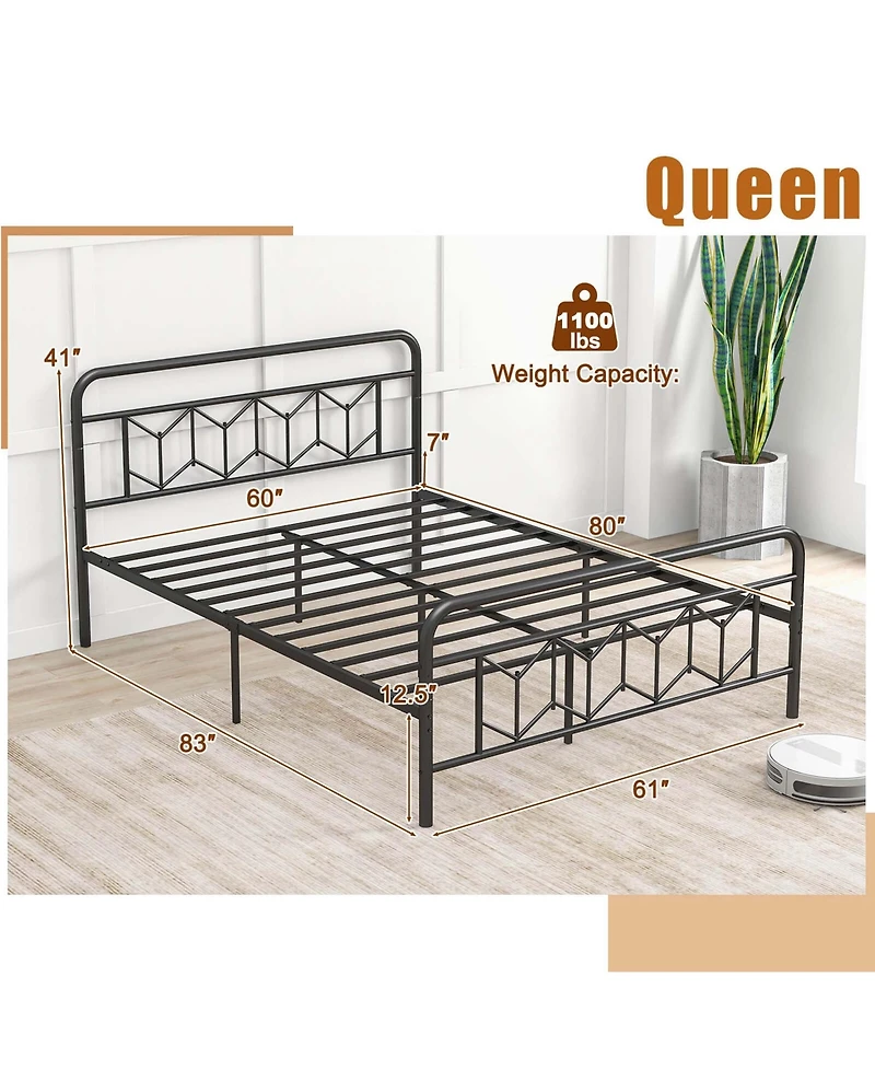Queen Size Bed Frame Mattress Foundation with Headboard 12.5" Under-bed Storage