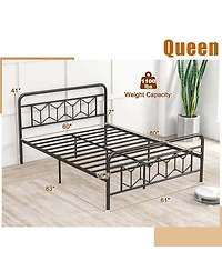 Queen Size Bed Frame Mattress Foundation with Headboard 12.5" Under-bed Storage