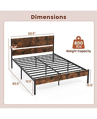 Queen Size Bed Frame with Wooden Headboard Under-Bed Storage No Box Spring Needed