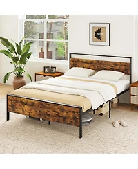 Queen Size Bed Frame with Wooden Headboard and Footboard Under-Bed Storage