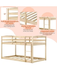 Costway Twin over Low Bunk Bed with Guardrails Integrated Ladder Kids Wooden